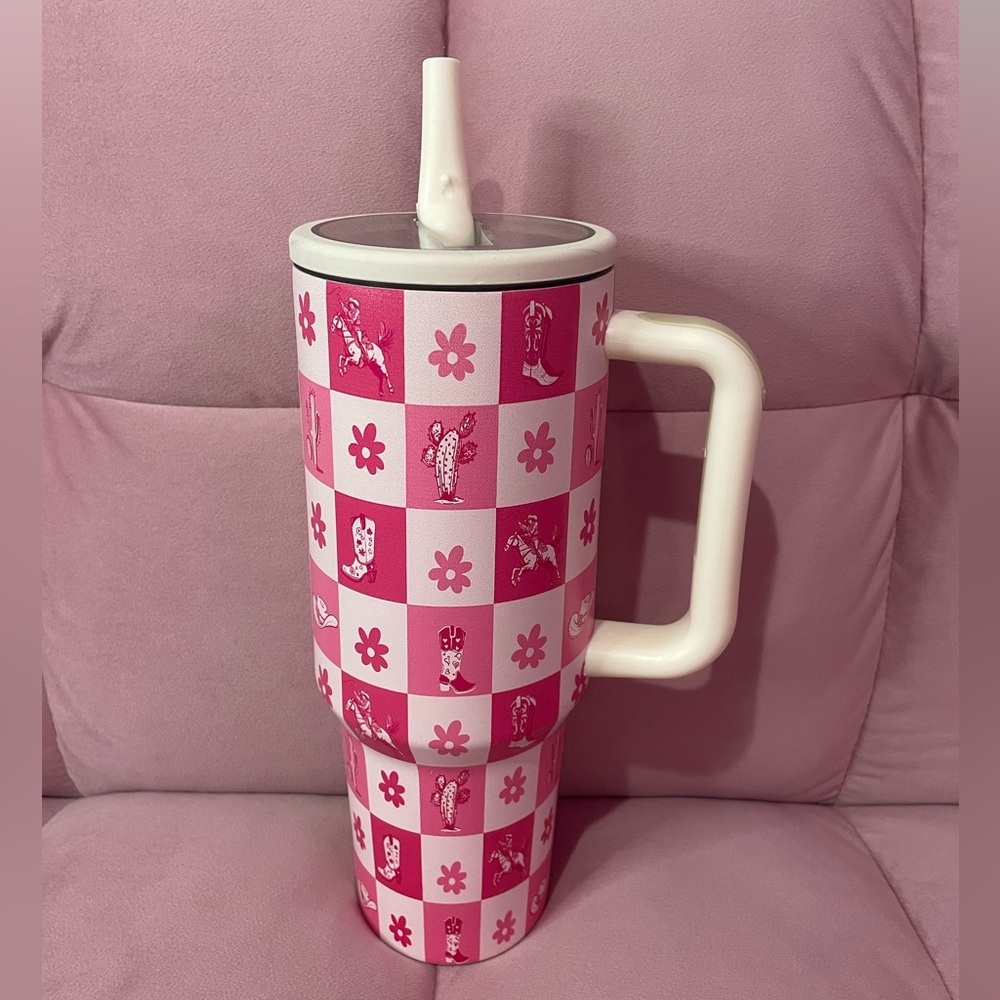 Pink Cowgirl Checkered Tumbler - Picture 3 of 3